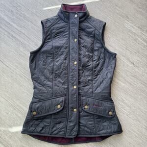 Barbour Cavalry Quilted Gilet Vest Navy EQUESTRIAN US Women's 8 Gray Zip Snap